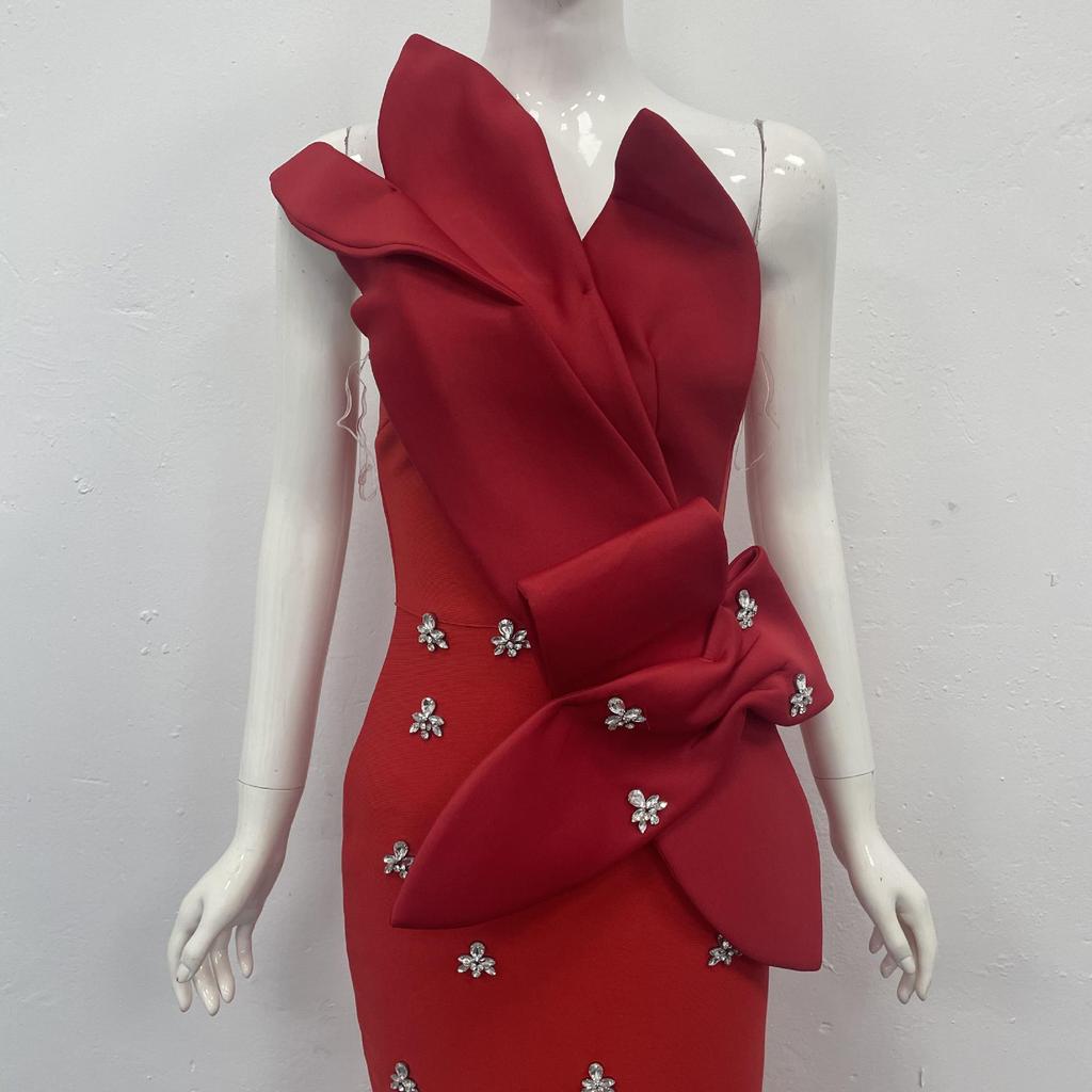 Elegant Strapless Diamond-Embellished Slim-Fit Bandage Evening Dress