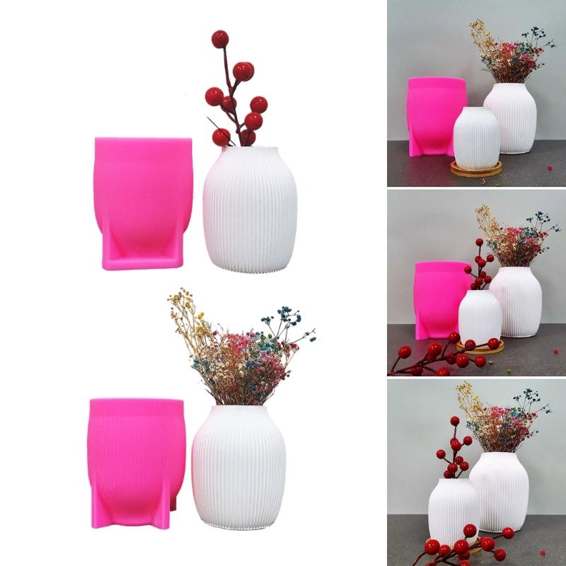 Striped Designs Silicone Vase Molds Makeup Brush Organizers Moulds Suitable for Making Flowerpot and Makeup Brush Holder