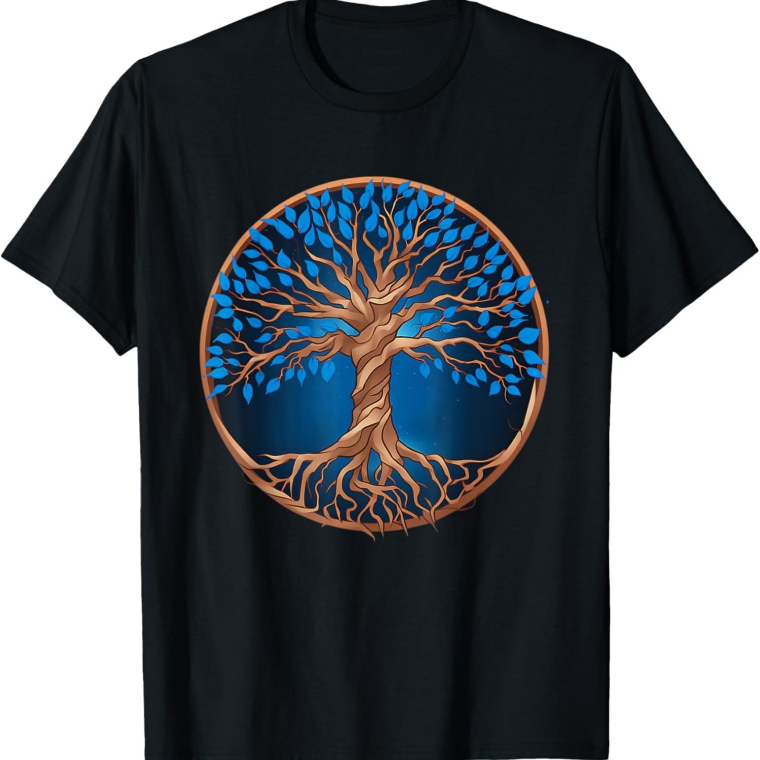 

Blue Leaf Tree of Life Sacred Geometry Nature T-Shirt S