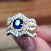 Elegant Royal Blue Sapphire Ring Women Italian Artisan Craft Maupassant Ocean Waves