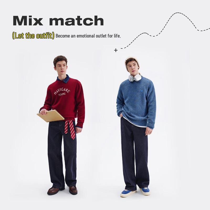 NVG.YOUNG Men's Brushed Cotton Blend Straight-Leg Washed Jeans