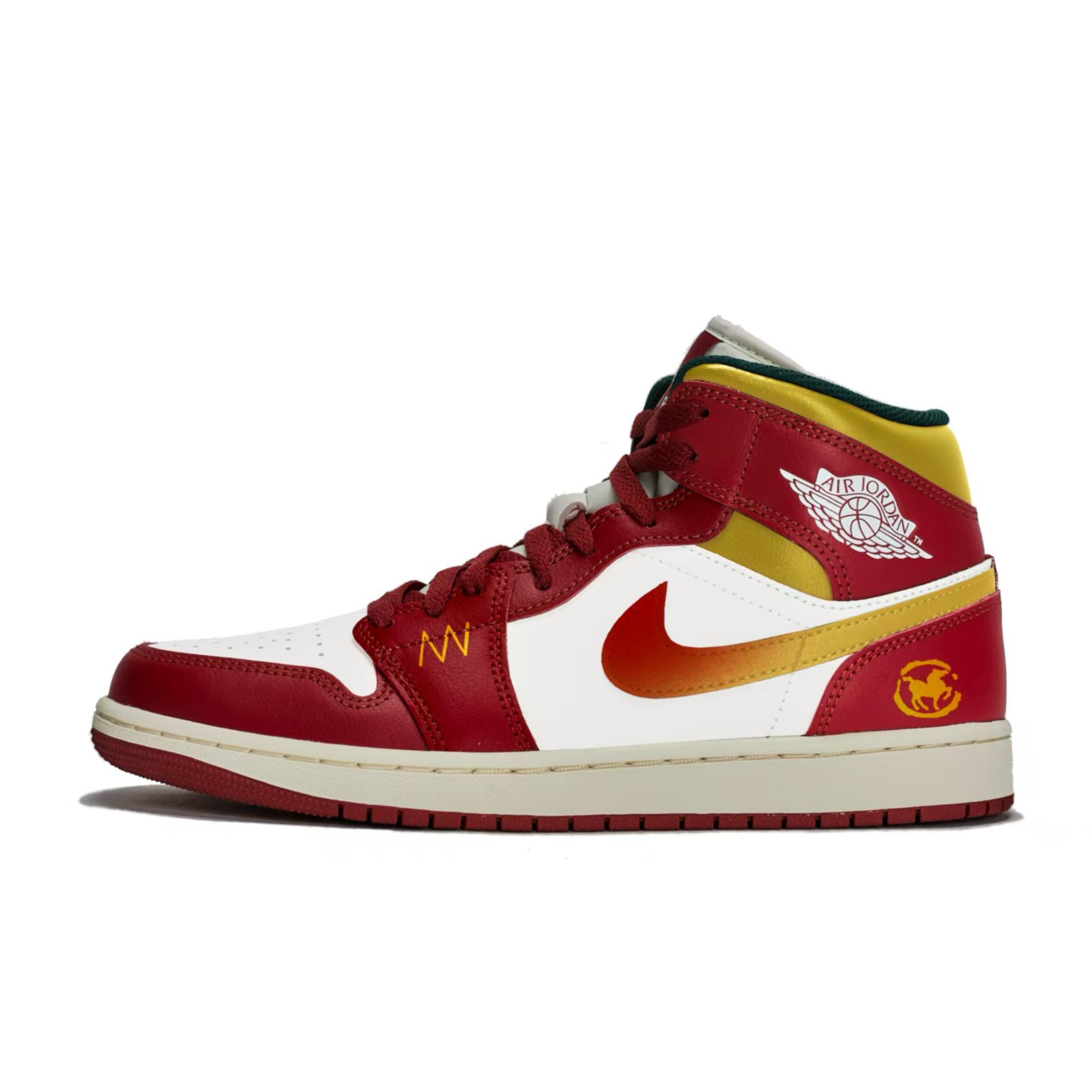 Jordan Air Jordan 1 Walking Planet, Immediate Success Leather Mid top Vintage Basketball Shoes Unisex Red White Green DQ8426-105(Team1492-) cm