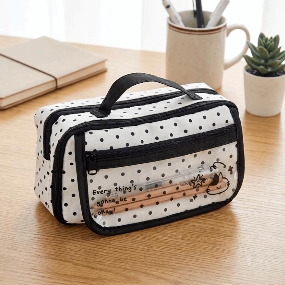 Y2k Polka Dot Pencil Case Desktop Storage Cloth Pencil Pouch Multi-functional Korean Style Stationery Storage Bag Office