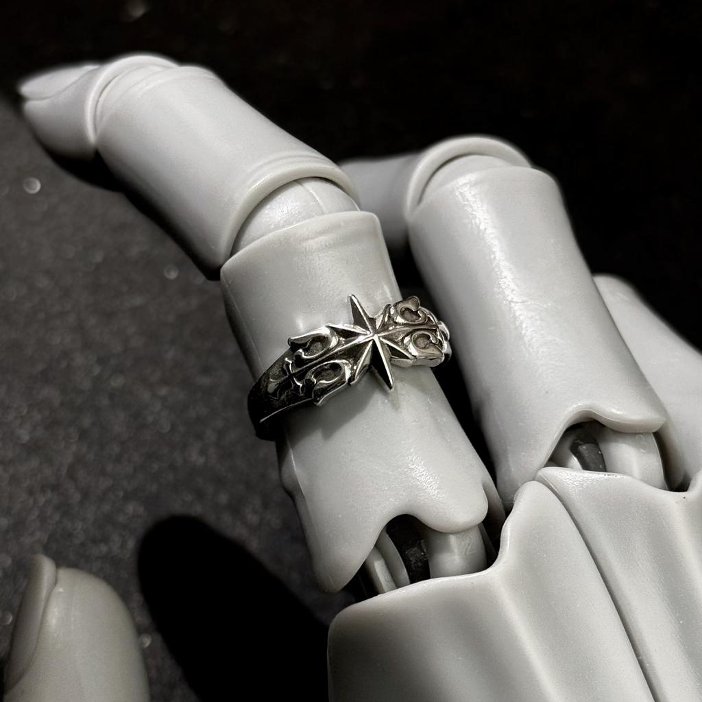 Retro Hexagram Six-point Star Adjustable Open Ring For Men Silver-plated Copper Punk Gothic Edgy Unisex Accessories Gift