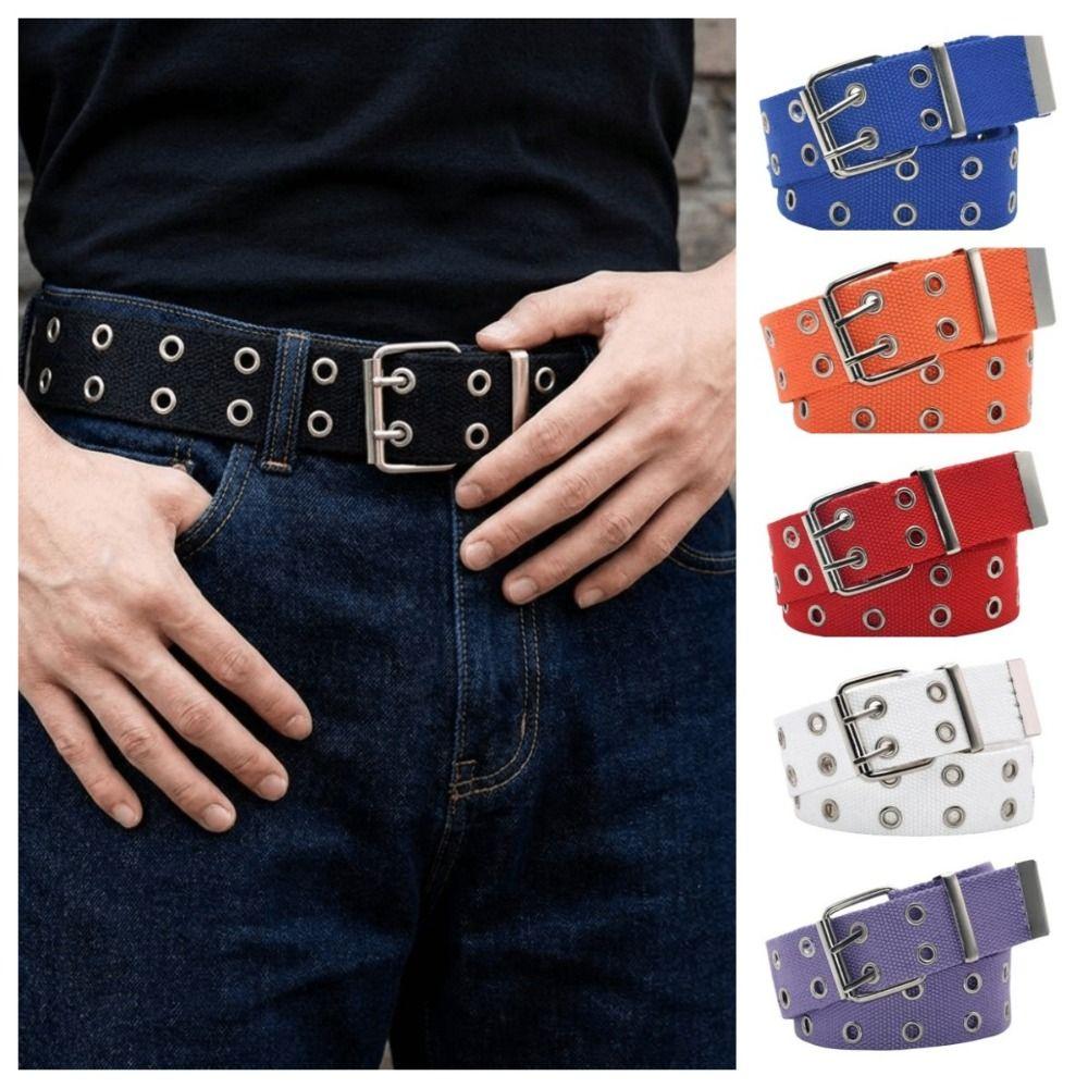 Solid Color Canvas Waist Belt Double Row Double Row Buckle Belt Outdoor Men's Belt Jeans Wear