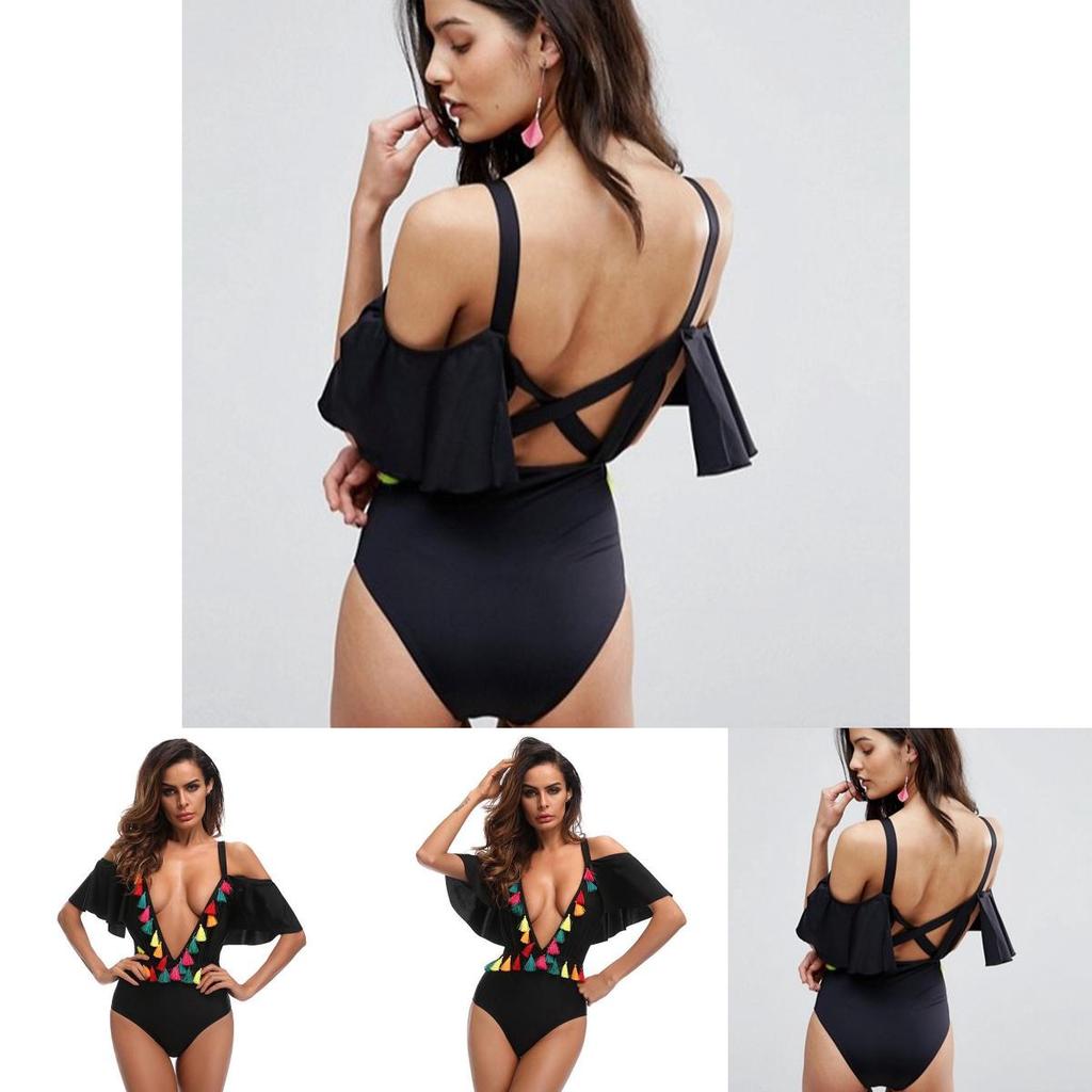 Enchanting Black Sexy Deep V One Piece Swimsuit Bikini Retro Bodysuit For Women