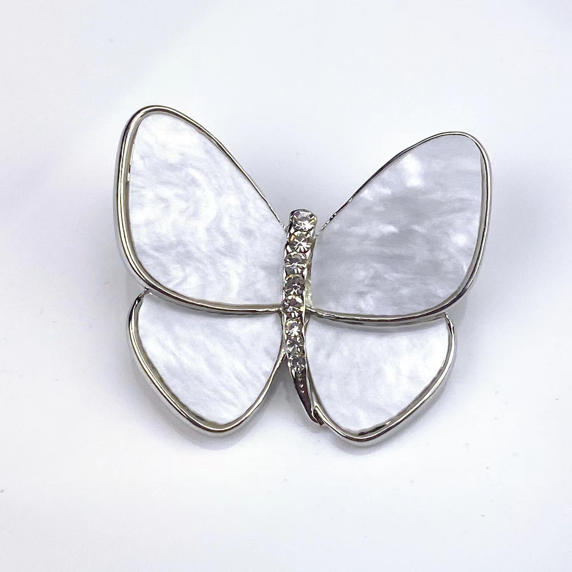 Butterfly Brooch with Rhinestone Accents Metal Frame and Mother of Pearl Inlay Elegant Accessory for Clothing Bags and Hats