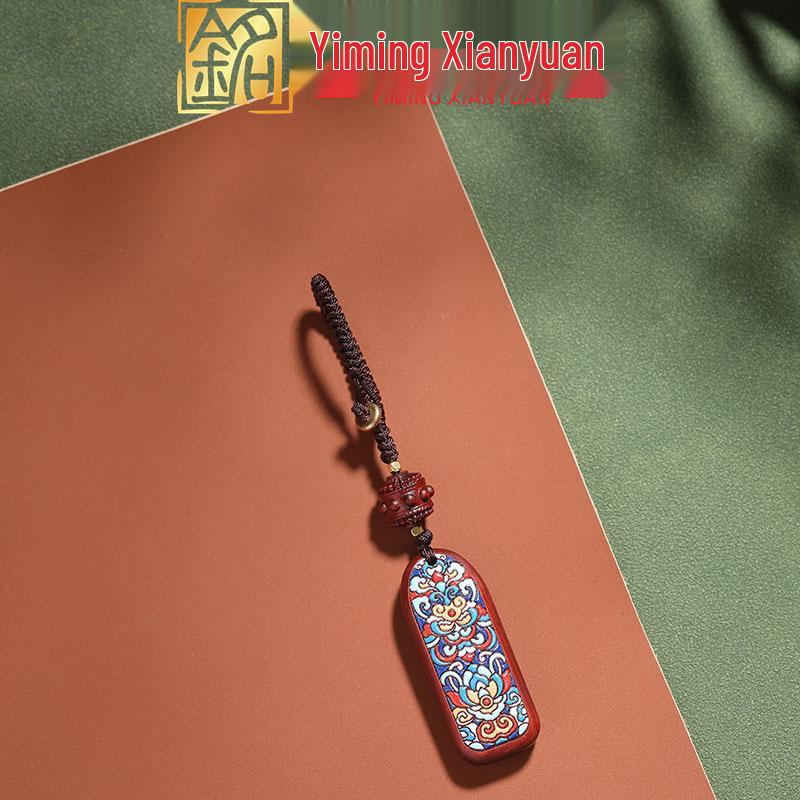 Sandalwood & Rosewood Phone Charm with Lion Enamel, Keychain, and Green Sandalwood Pendant Original Authentic Yimingxianyuan