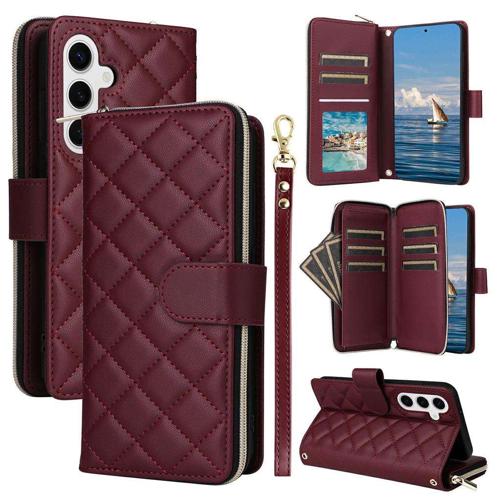 For Samsung Galaxy S25/S24 Case Zipper Wallet Rhombus PU Leather Crossbody Phone Bag