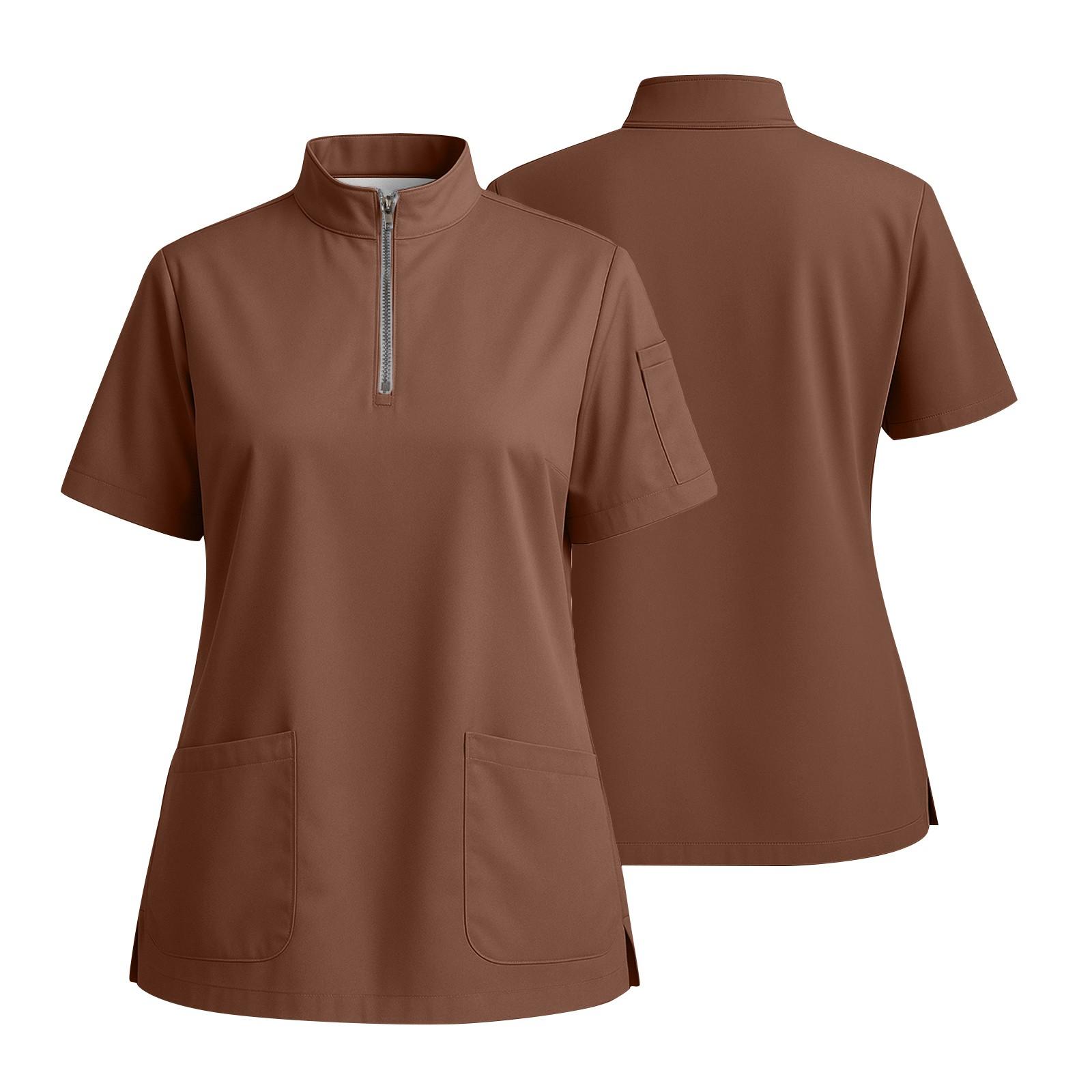 

Женская футболка с коротким рукавом, однотонная, с V-образным вырезом, на пуговицах сбоку, с разрезом XXXXXL коричневый