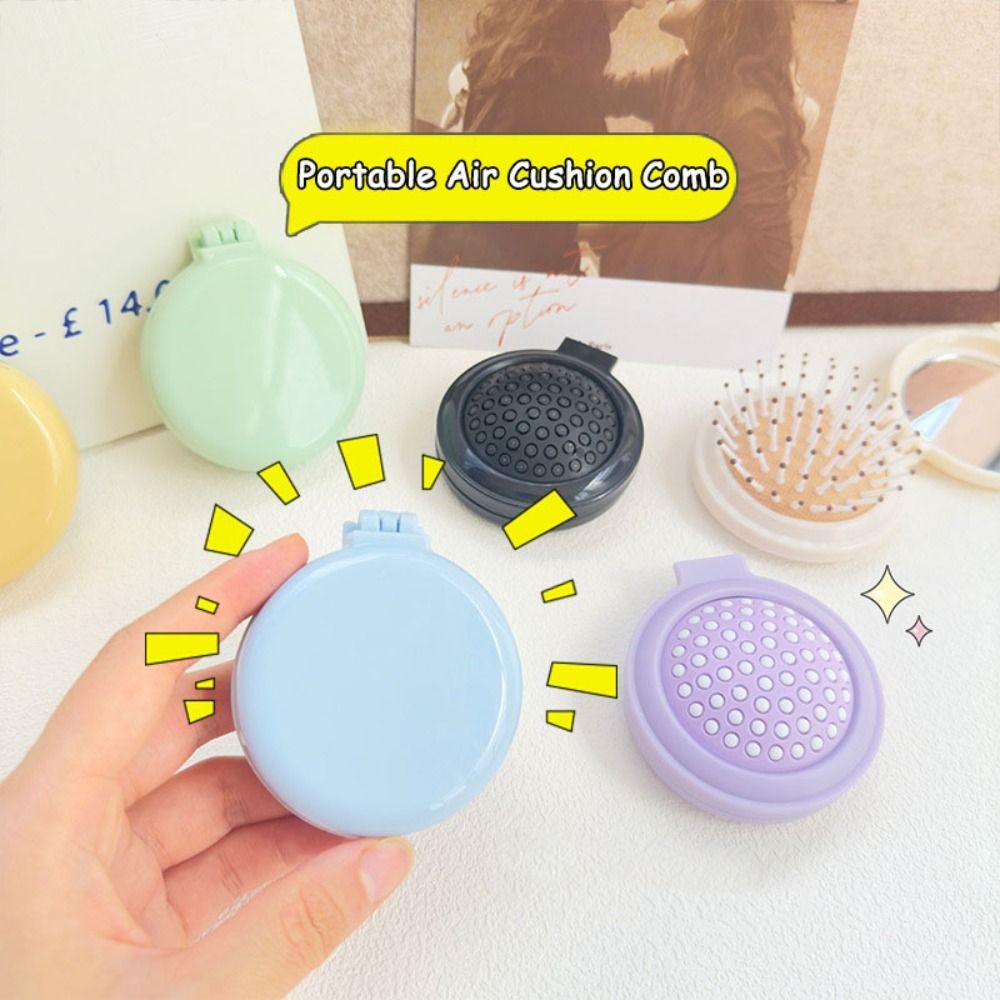 4Pcs Mini Makeup Mirror with Comb Round Pocket Hair Brush Fashion Folding Air Bag Comb  Girl Women