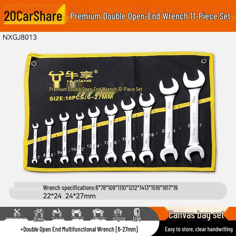 10-Piece Double-Head Wrench Set - Chrome Vanadium Steel for Automotive Repair