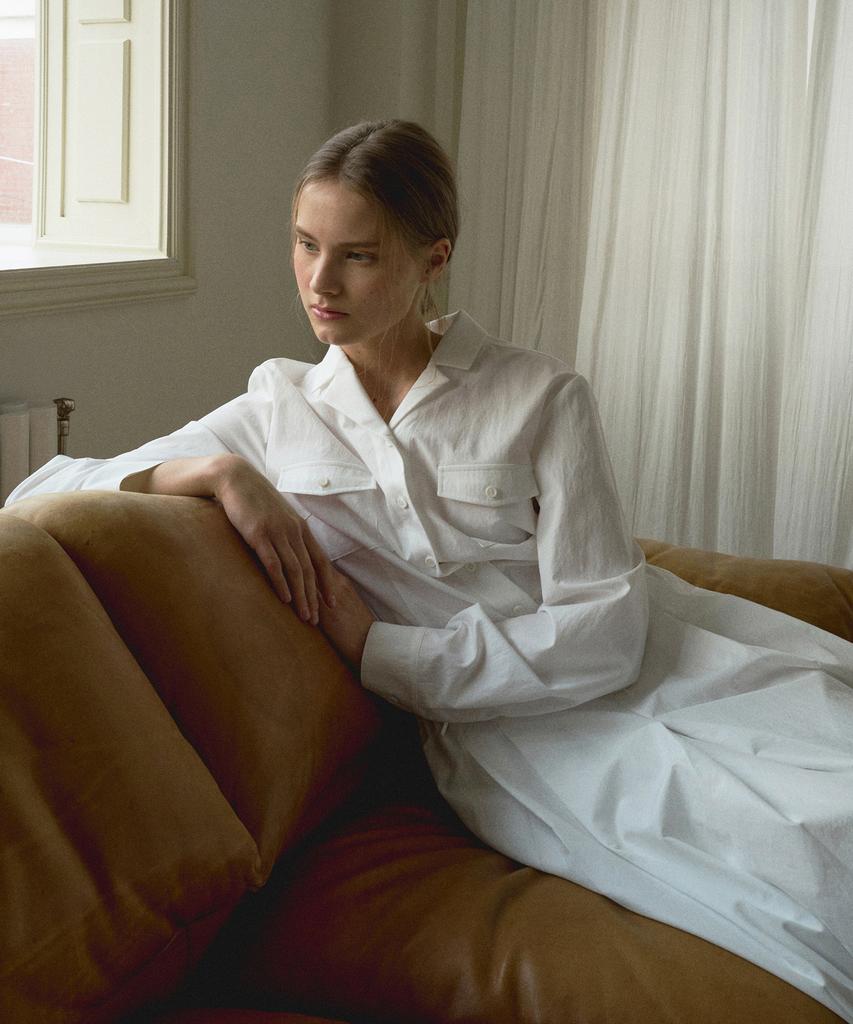 Otte Pleats Shirt-Dress_White