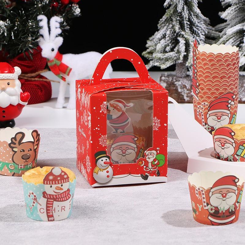 50 Stück Weihnachten Cupcake Backwerkzeug Tassenblech Cartoon Rentier Schneemann Muffin Kuchen Papierförmchen Weihnachten Party Dekoration