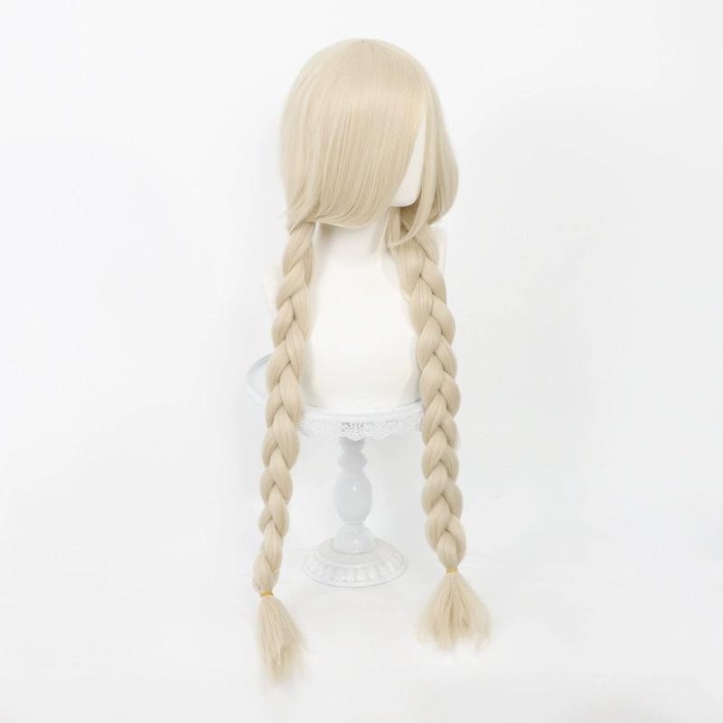 Cosplay Wig Azur Lane Anime Wig Owari Long Blonde Synthetic Wig Simulation Scalp Fluffy and Full Game Double Braided Cosplay Wig