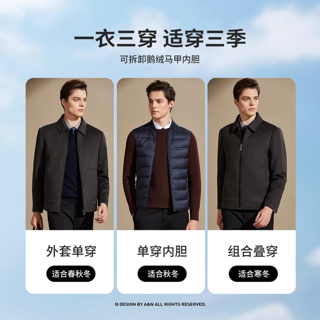 [Goose Down Inner lining&Mulberry silk&Cashmere&Sheep Wool] Business and Leisure Wool Jacket for Men