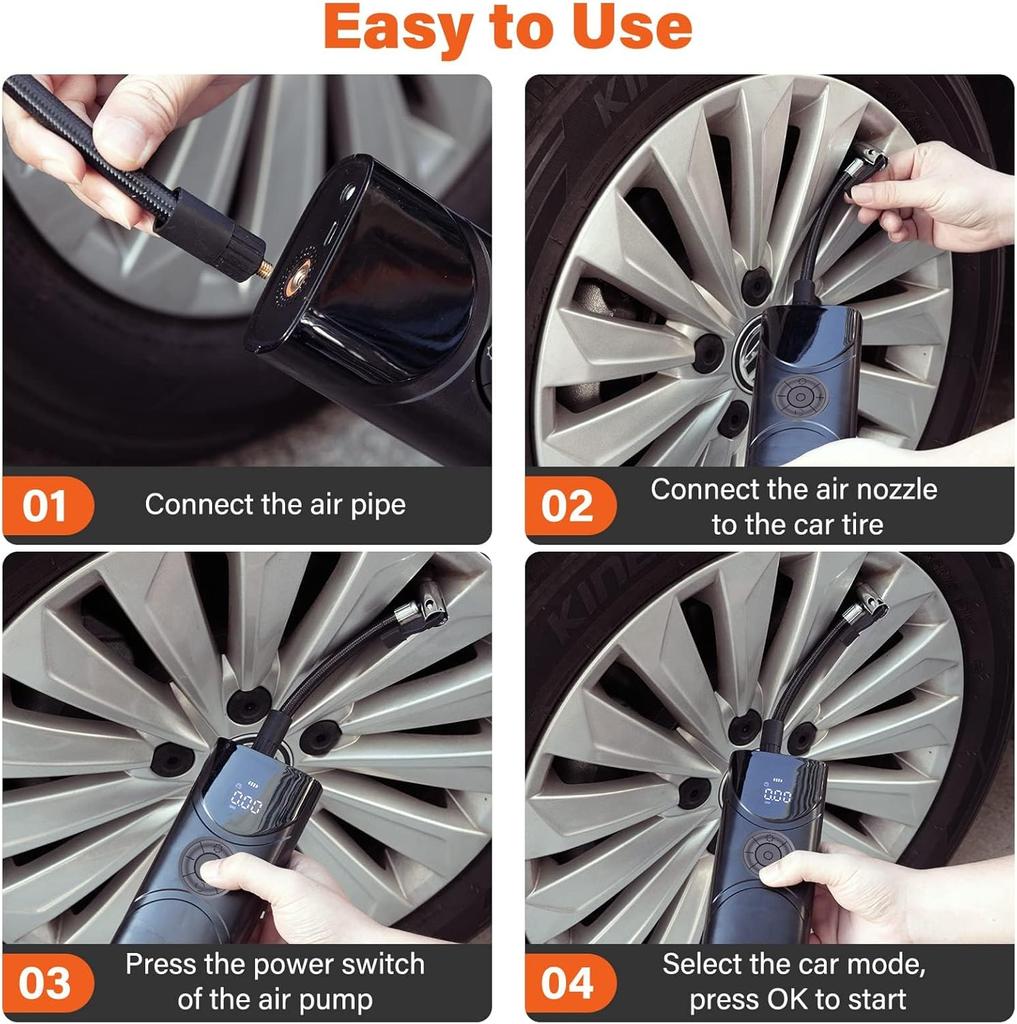 Portable Air Compressor 9000mAh Tire Inflator with LCD Dual Screen for Car, Motorcycle, Bike