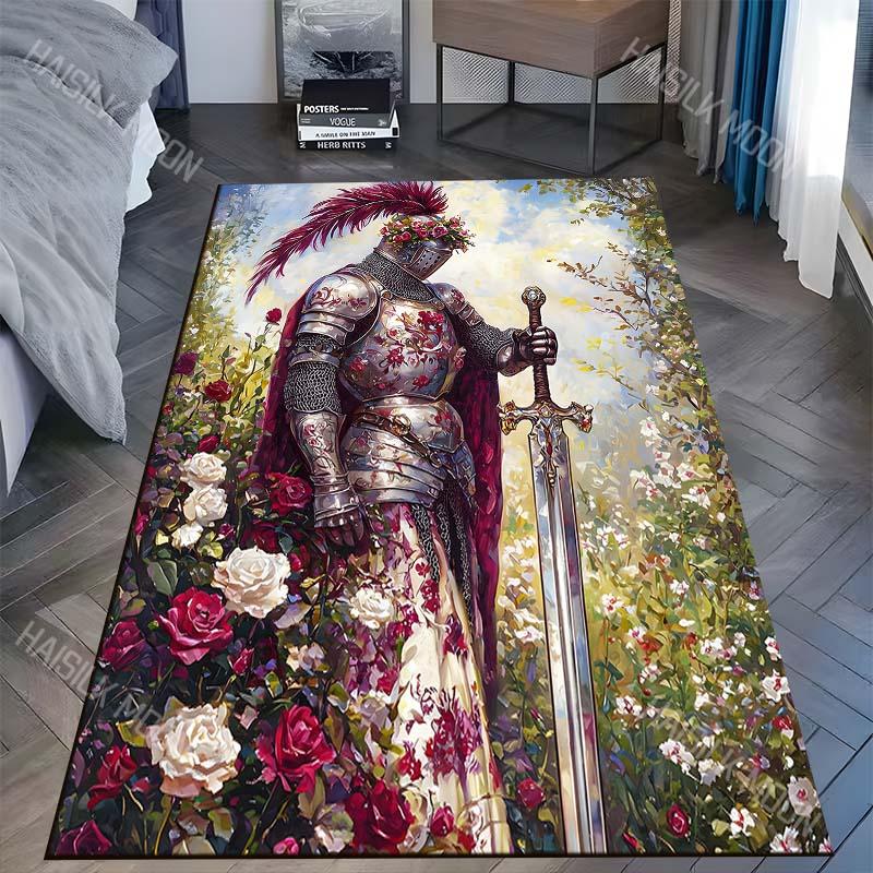 

Knight, Armor, Sword, Roses Carpet for Living Room Bedroom Sofa Home Decor Rus Non-slip Floor Mat Luxury Gift Multiple Sizes 40cm x 60cm