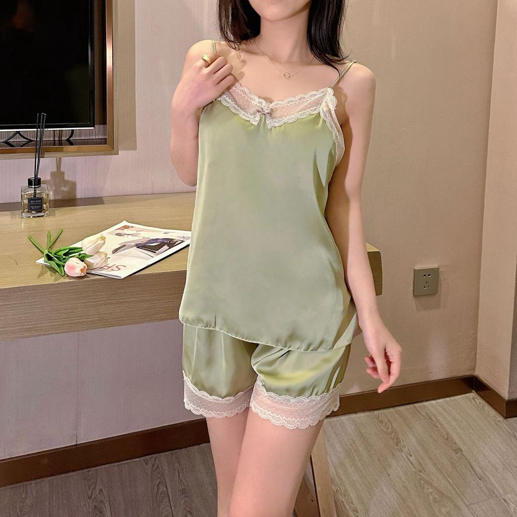Sexy pajamas women's ice silk summer thin new lace pure desire wind suspender shorts silk loungewear