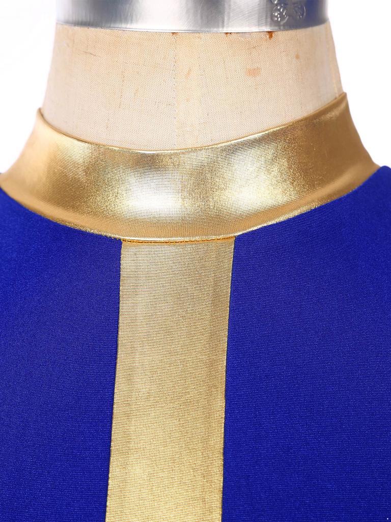 Damska sukienka do tańca lirycznego w bloki kolorów Niewidoczny zamek błyskawiczny z tyłu Zwiewny asymetryczny dół Bezrękawnik