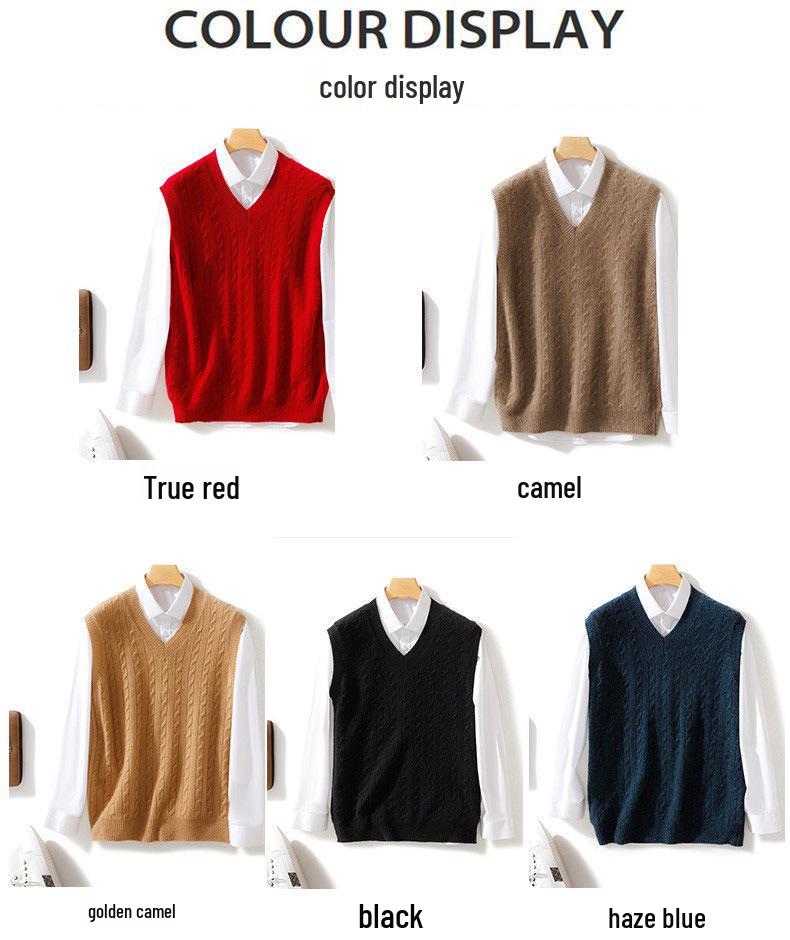 Men's Wool V-neck Sleeveless Cashmere Knit Vest - Business Formal, Loose Fit, Autumn/Winter Style