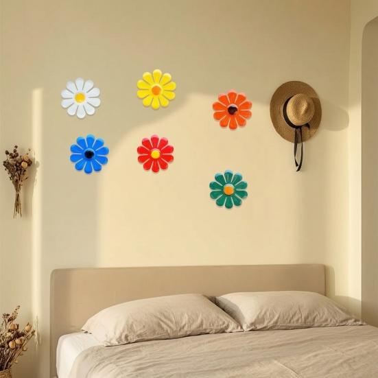 Iron Sunflower Decor 6Pcs Metal Flowers Wall Decor, Flower Ornament Art, Decorative Set Hanging Decoration Garden for Outside Indoor Patio,