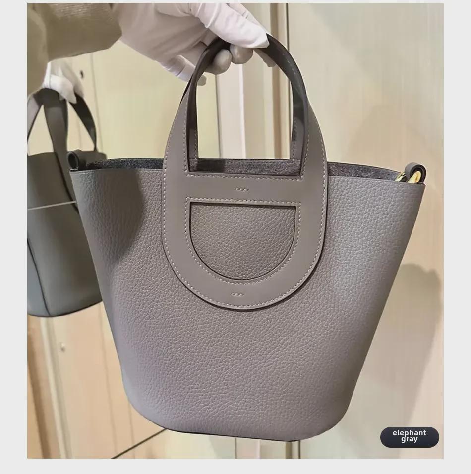 2023 Women's Large Capacity Pig Nose Bucket Bag, First Layer Cowhide, Commuter Style