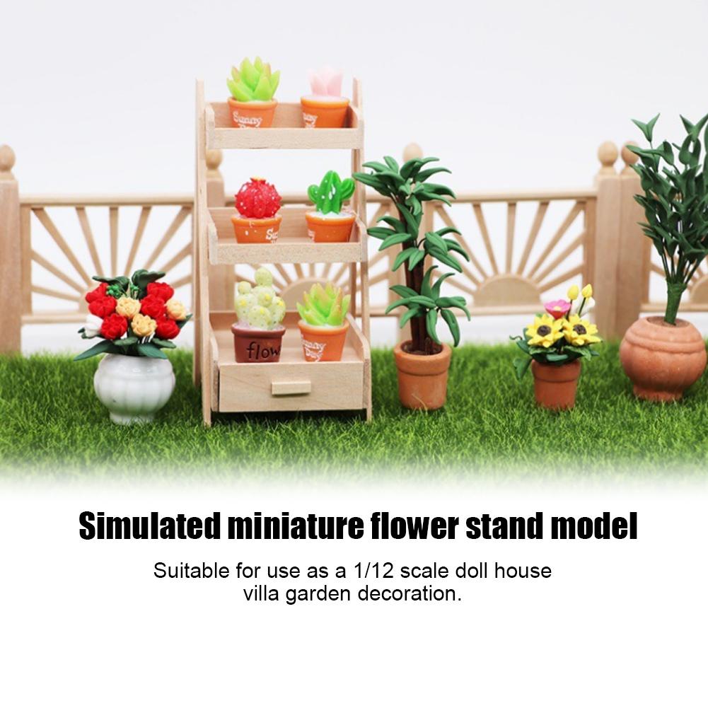 1:12 Mini Doll House Garden Decoration Wooden Simulation Miniature Flower Stand Model