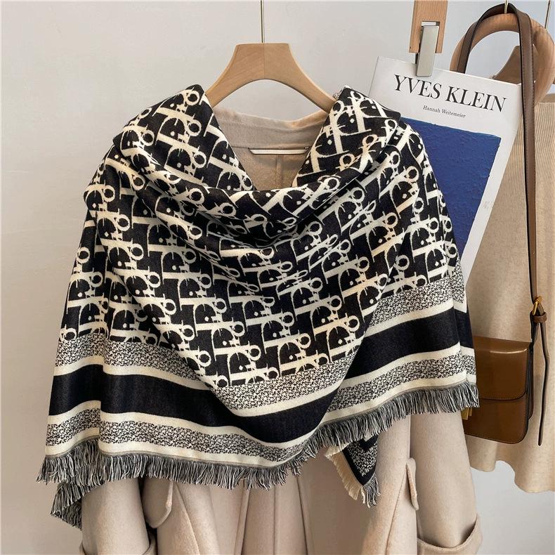 Women's High-Quality Wool Cashmere Scarf: Thick, Warm, Tassel Shawl for Autumn and Winter