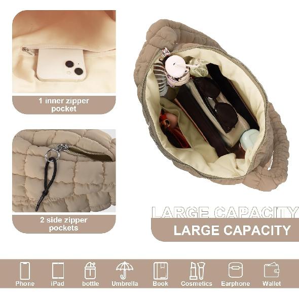 Gesteppte Puffer-Tragetasche Handtasche Aufgeblasene Crossbody-Umhängetasche,Leichte Nylon-Hobo-Tasche Puffer-Tragetasche für Damen Mädchen