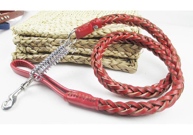 Leather Dog Leash For Large Dogs Strong Leather Braided Dog Leash With Buffer Spring Pet Traction Rope For German Shepherd Dog