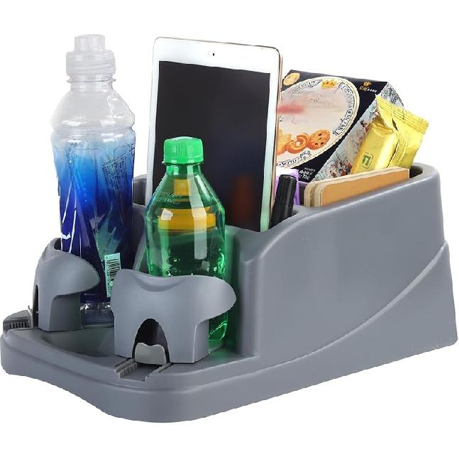 Universal Big Center Console for Cars, Trucks, Minivans, SUVs, Car Console Organizer with 2 Adjustable Cup Holders, Seatbelt for Secure Hold Car Seat
