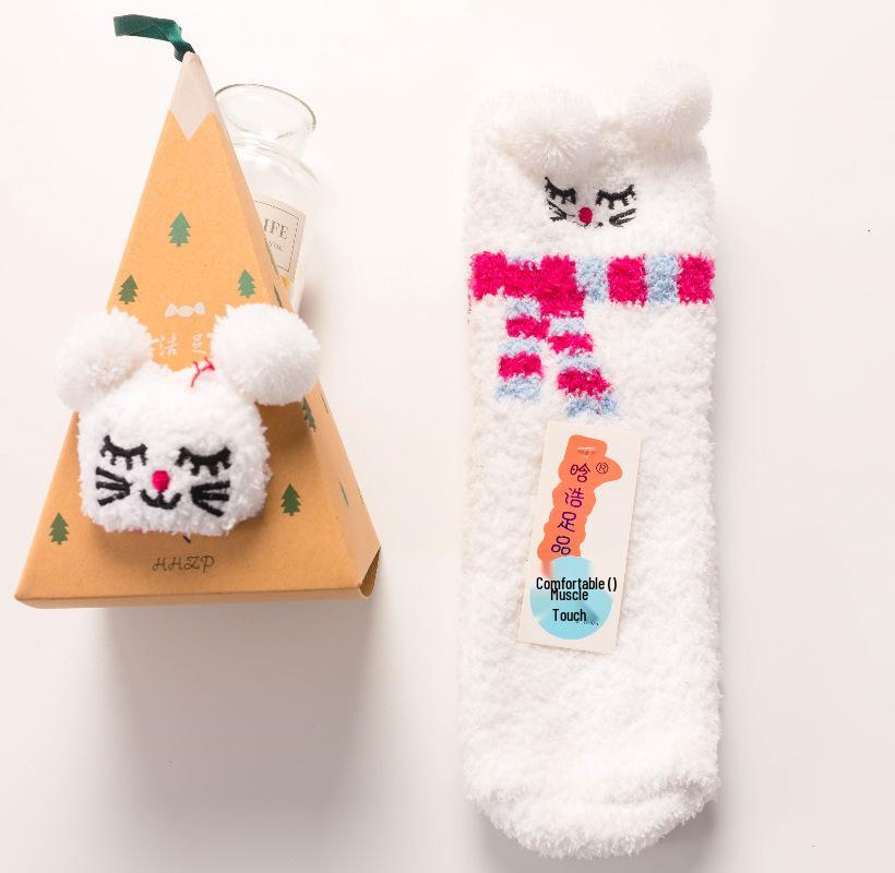 

Japanese Coral Fleece Christmas Cartoon Embroidered Socks - Women s 3D Velvet Floor Socks (Boxed) Adult (no box)