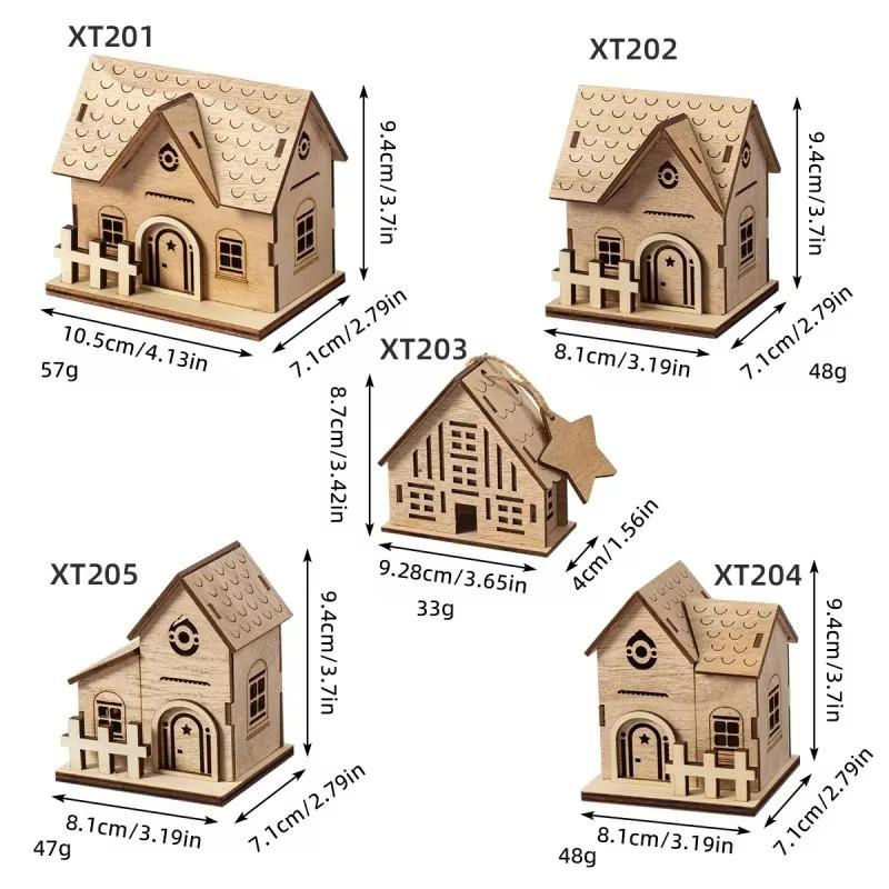 Christmas Led Light Wooden House Village Decorations Glowing Cabin Ornament Xmas House Desktop Ornament Holiday Home Decor