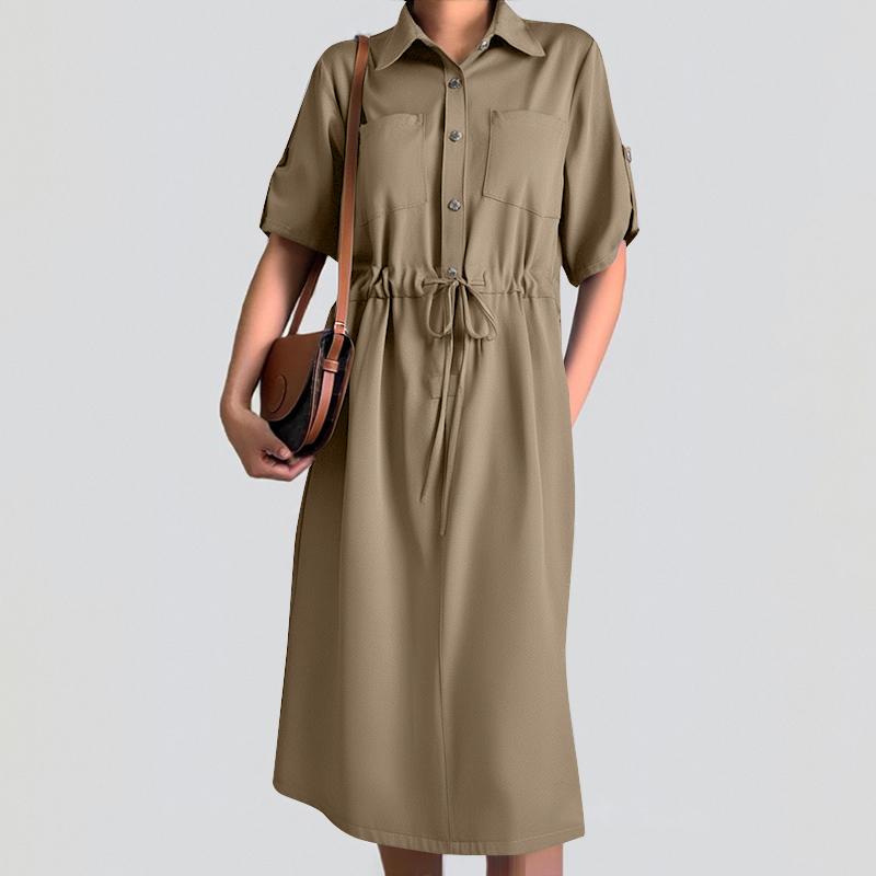 

ZANZEA Женское повседневное платье с отложным воротником и коротким рукавом, на талии, свободное платье L хаки