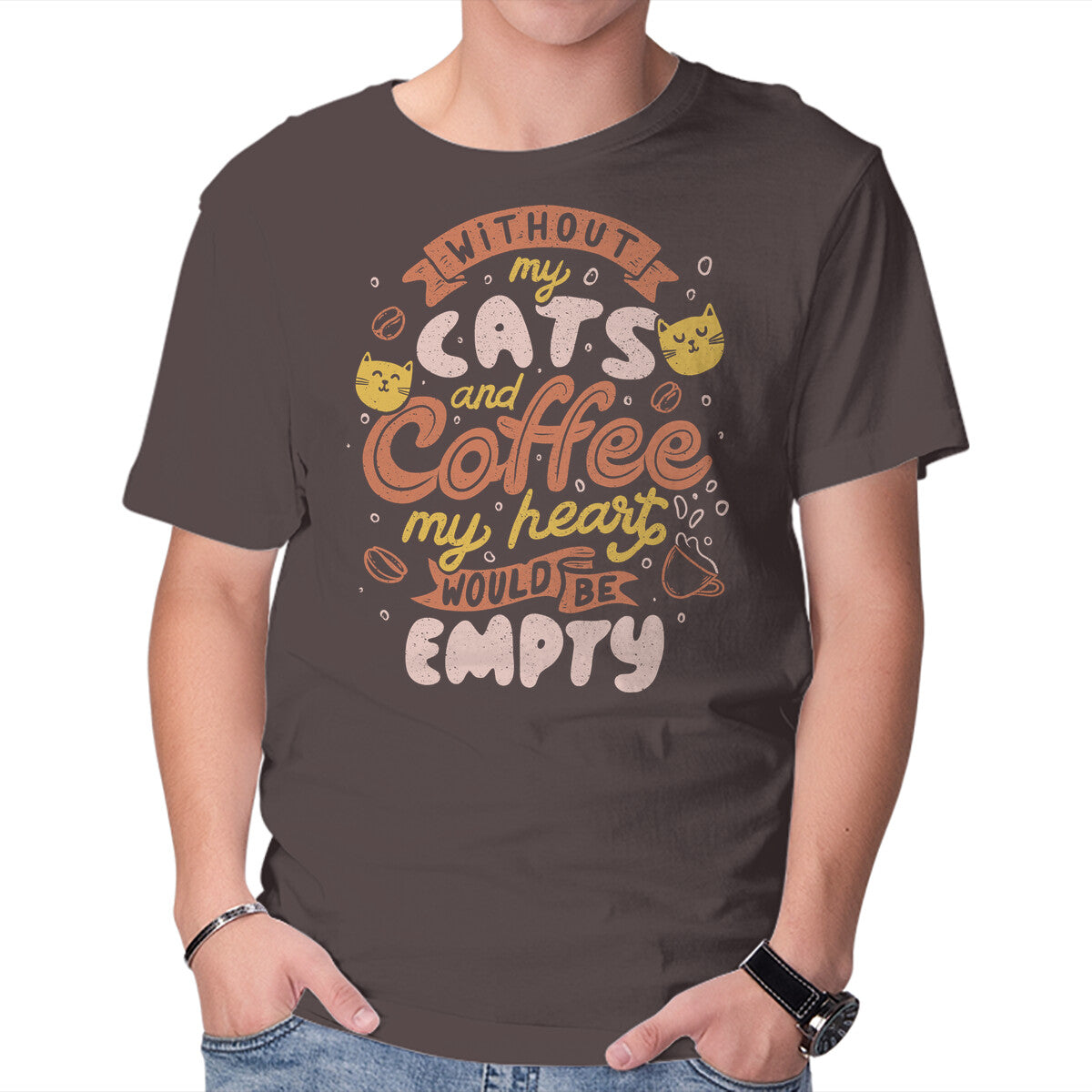 Unisex Crew Neck T-Shirt Cats and Coffee Graphic Short Sleeve Casual Tee XXXXL