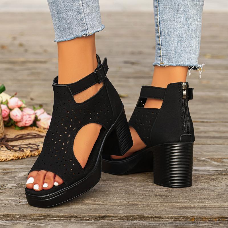Sandals thick heels summer new diamond-encrusted high heels medium heel fish mouth sandals
