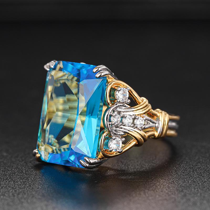 Old Money Wind Princess Temperament Ring Female, Ocean Wind Imitation Sapphire Ring, High Lady Douyin Explosion