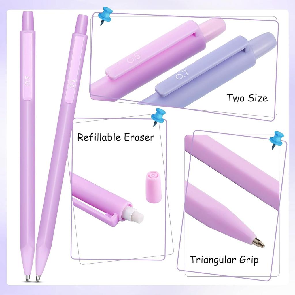 Yexiya 36 Pcs Mechanical Pencil Set, 12 Pastel Cute Mechanical Pencils with 8 Tubes HB Resin Refills, 4 Pcs Erasers and 12 Cap Eraser Refills for