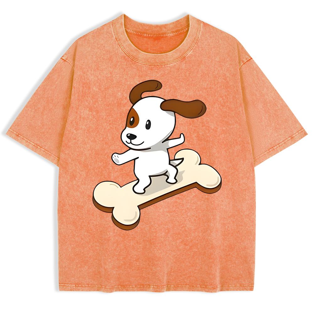 Cartoons Puppy Printing Washed T-Shirts Mens Cotton Oversize T Shirt Summer O-Neck Short Sleeve Tops Basic Soft MenClothes