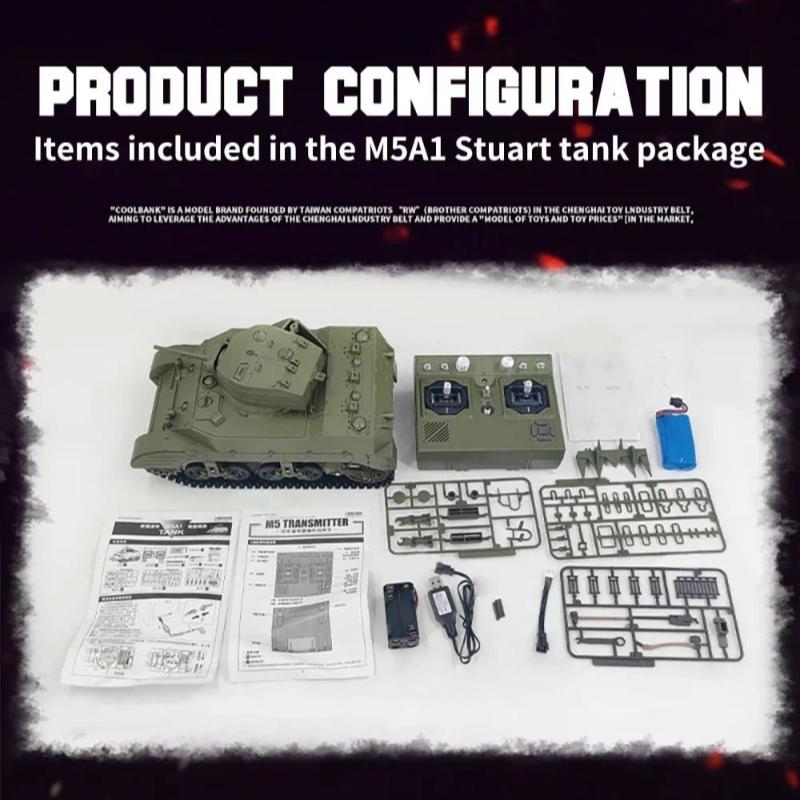New 1/16 RC Tank U.S. M5A1 Stuart Light Tank Model 2.4G Military Vehicle Remote Control Crawler Tanks with Sound and Light Toy Boy