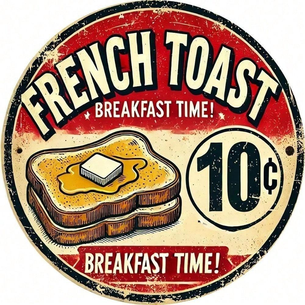 Vintage Metal Wall Sign 8x8 Inch Retro French Toast Tin Art Kitchen Cafe Decor Rustic Aluminum Plaque Waterproof