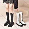 Fashion Comemore Women's Boots 2025 Autumn Winter New Platform Lace Up Knee High Boots for Women Fashion Black White Thck Heel Botas