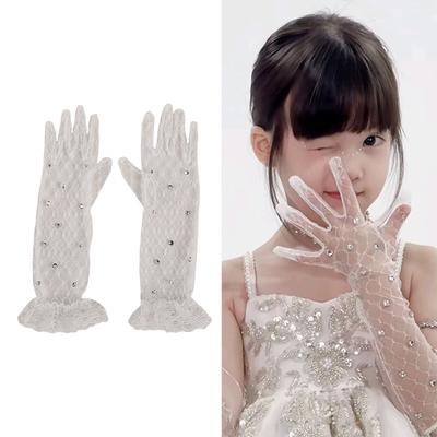 Girls White Lace Gloves With/without Rhinestones Decor for Weddings Birthdays and Special Occasions Ages 3 To 12 Years