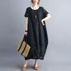 Short Sleeve Vintage O-Neck Lace Summer Dresses For Women Casual Loose Long Ladies Solid Dress Elegant Female Clothing