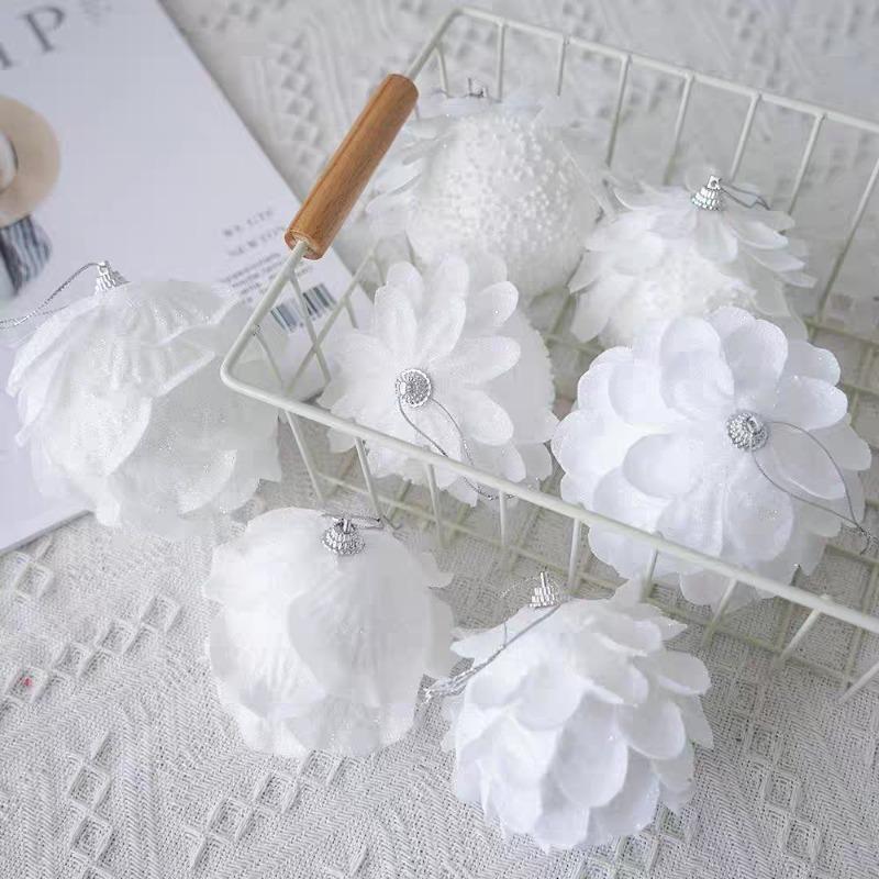 9/3x Christmas Tree Ornaments White Glitter Petal Shape Balls Foam Snow Ball Sparkling Foam Flower Hanging Decorations for Tree