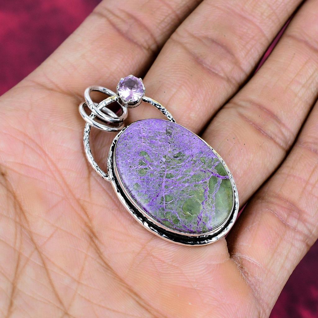 Purpurite & Pink Kunzite Jewelry, 925 Solid Sterling Silver Pendant Handmade Gemstone Jewelry, Gifts For Wife Brand New Pendant