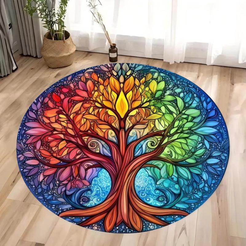 Mystic Blue Evil Eye Mandala Round Area Rug, Soft Non-Slip Indoor Outdoor Floor Mat for Living Room and Bedroom Decor