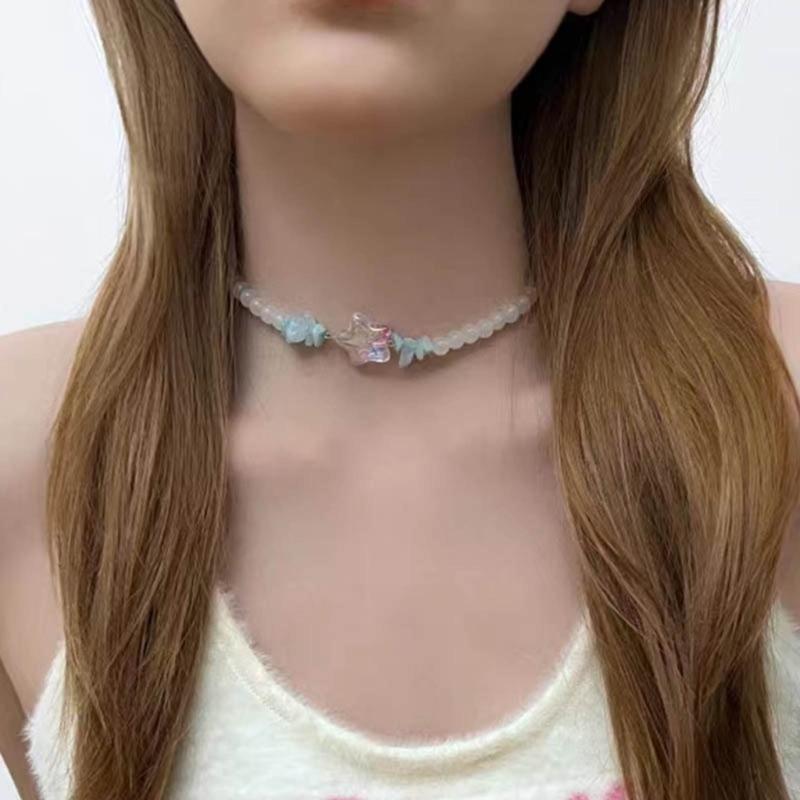 Simple Star Pendant Necklace Glass Beaded Clavicle Chain Choker Necklace Statement Jewelry Fashion Neck Chain Gifts