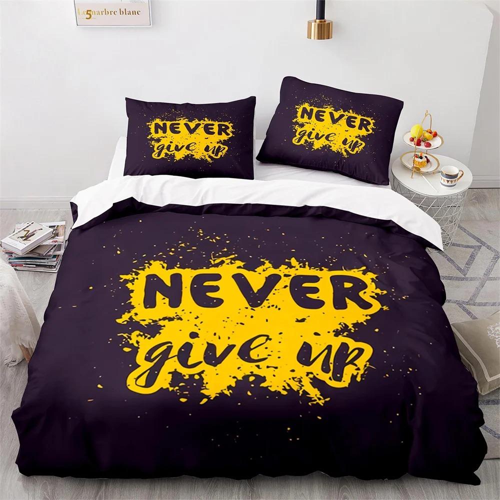 Never Give Up Theme Comforter Cover Kit White Cloud Pattern Style King Dimension Queen Dimension Size Comforter Cover Polyester Quilt Cover for Kids